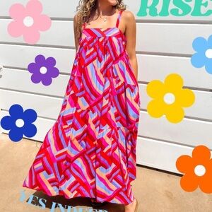 Abel The Label Colorful Pink Maxi Dress Anthropologie Size XS